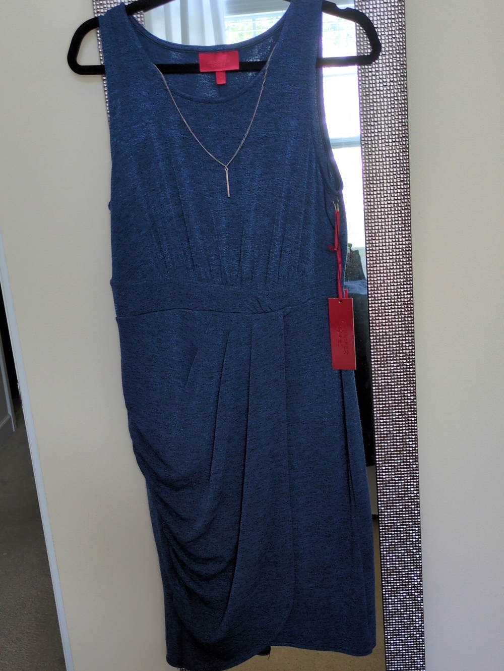 Jennifer Lopez Navy Blue Sleeveless Draped Waist Dress